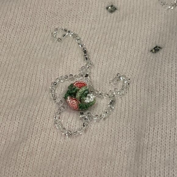 Rare 50's Pandora Orlon Pink Cardigan Sweater | Beads Floral Rhinestones Vintage - Picture 3 of 11